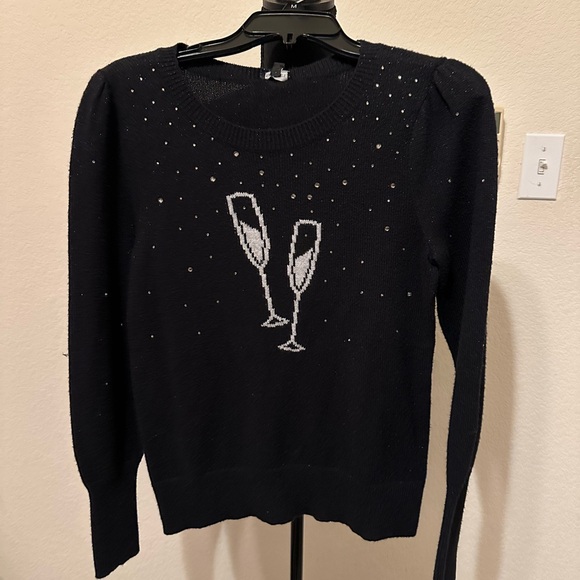 TALBOTS PUFF SLEEVE BLACK CREWNECK PULLOVER - SPARKLING CHAMPAGNE. Size XS NWT - Picture 8 of 9